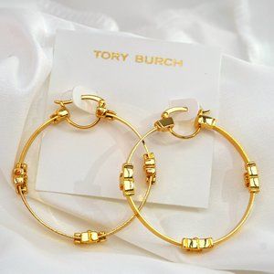 Tory Burch Serif-T Logo Hoop Earrings (18K GOLD)
